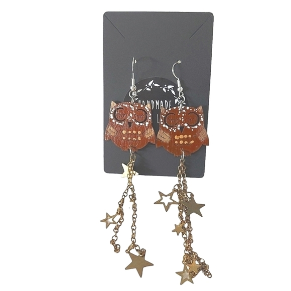 Handcrafted Owl & Star Earrings Jewelry - Picture 2 of 4